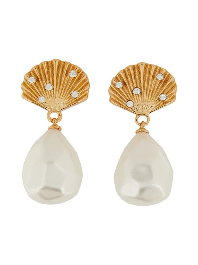 Self-Portrait Shell-Shaped Earrings With Teardrop Pearl Pendant
