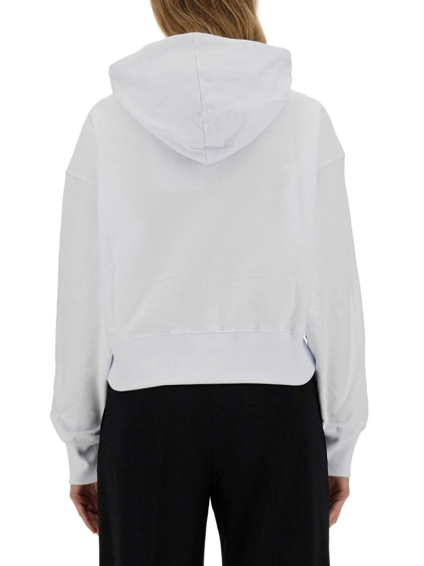 Msgm Cropped White Sweatshirt With Contrasting Logo