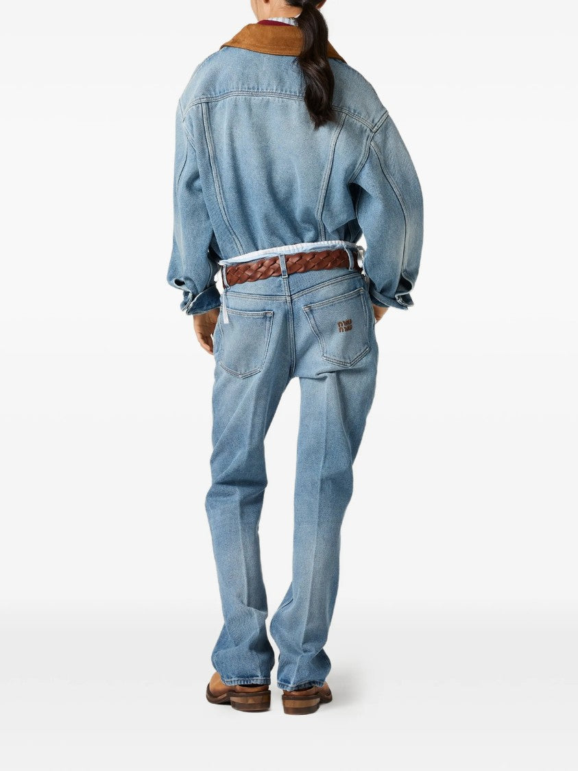Miu Miu Light Blue Denim Leather Collar Jacket