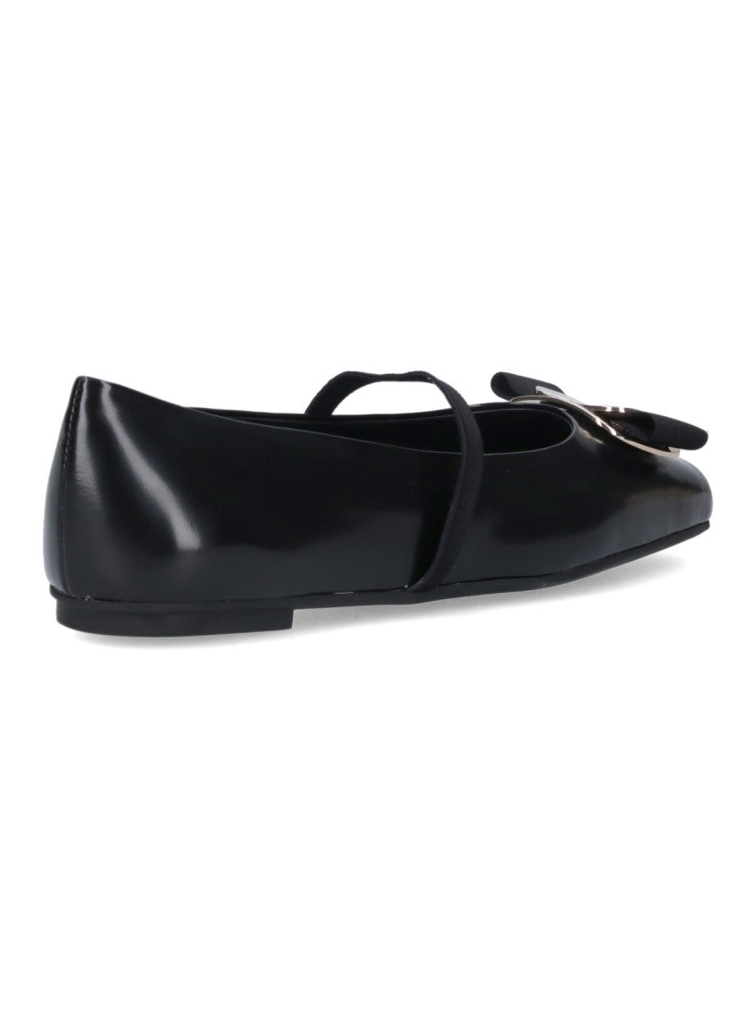 Ferragamo New Vara Black Lamb Nappa Leather Bow Ballerina Flats
