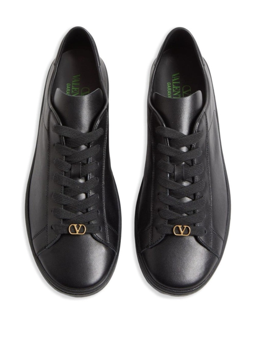 Valentino Garavani Black Leather Lace-Up Royco Sneakers With Vlogo Signature