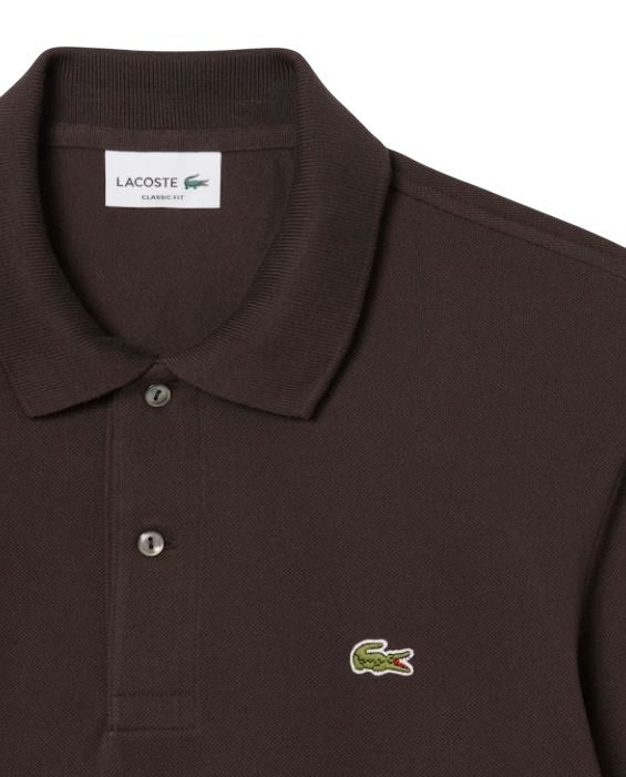 Lacoste Brown Long Sleeves Polo With Mother-Of-Pearl Button Placket