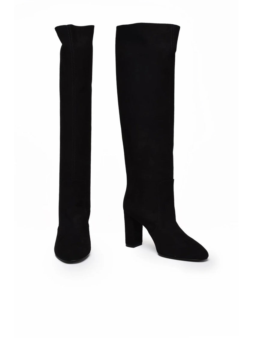 Via Roma 15 Black Pointed Toe Suede Mid-Calf Boots