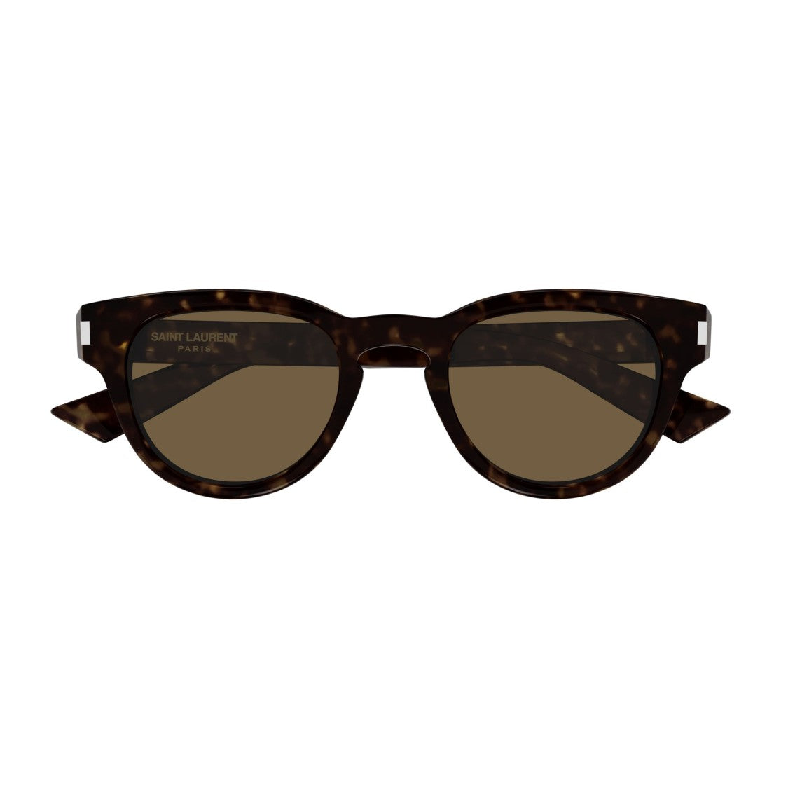 Saint Laurent Round Frame Tortoiseshell Sunglasses With Silver Accents