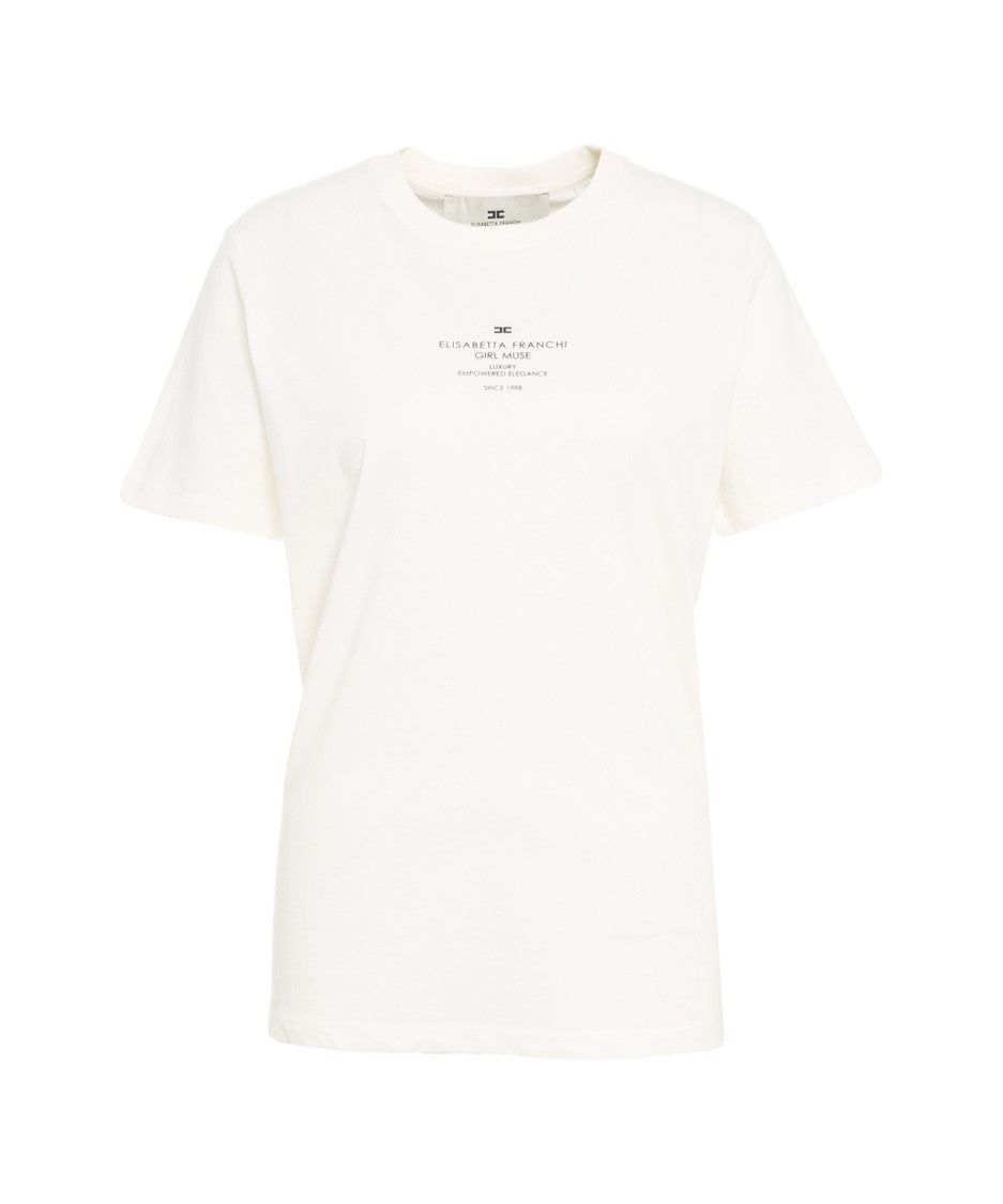 Elisabetta Franchi White T-Shirt With Discreet Front Print