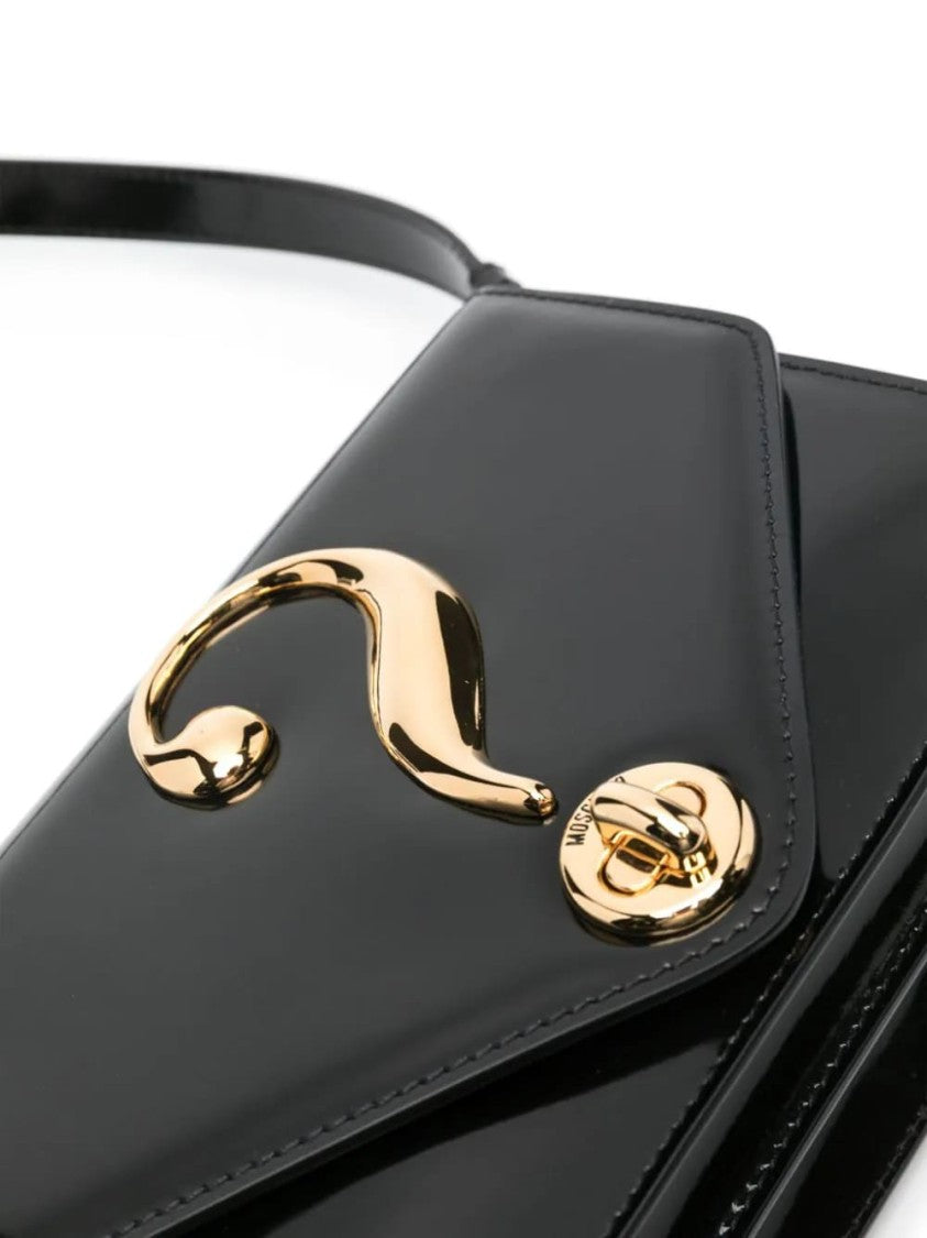 Moschino Glossy Black Leather Shoulder Bag