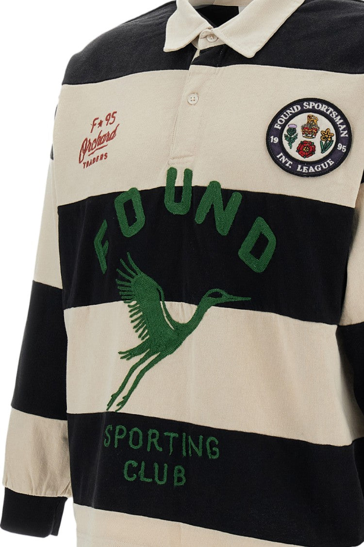 Found Polo Rugby Bird Logo Striped Cotton Polo Shirt