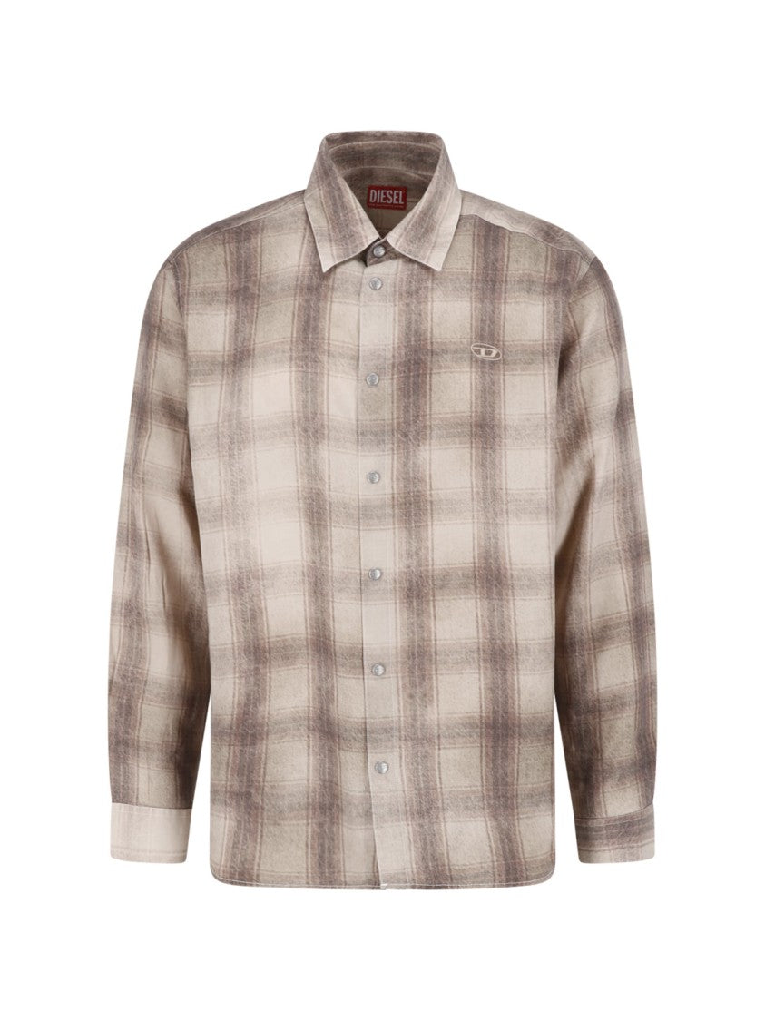 Diesel Muted Plaid Classic Collar Buttoned Cuffs Casual Shirt