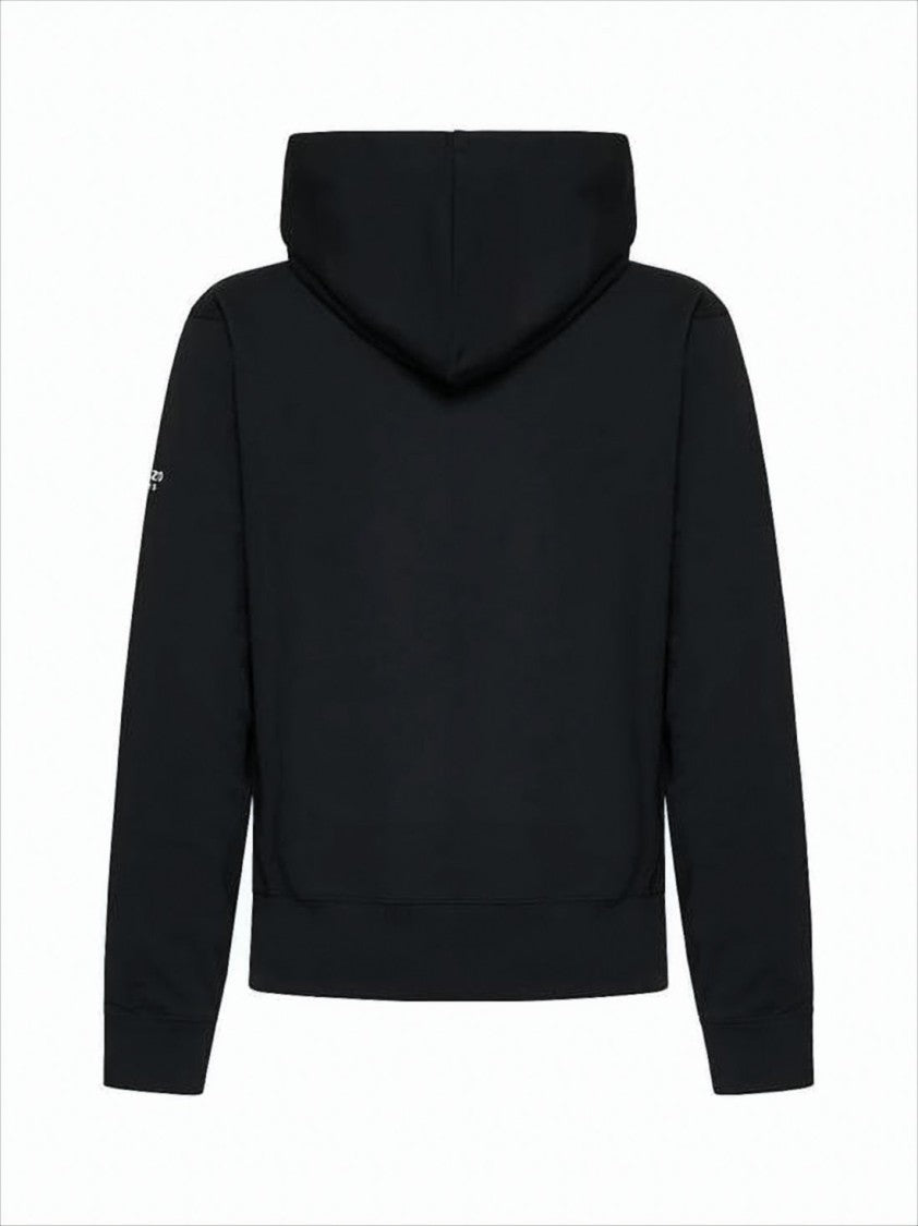 Kenzo Cropped Cotton Hoodie With Drawstring And Logo Detail