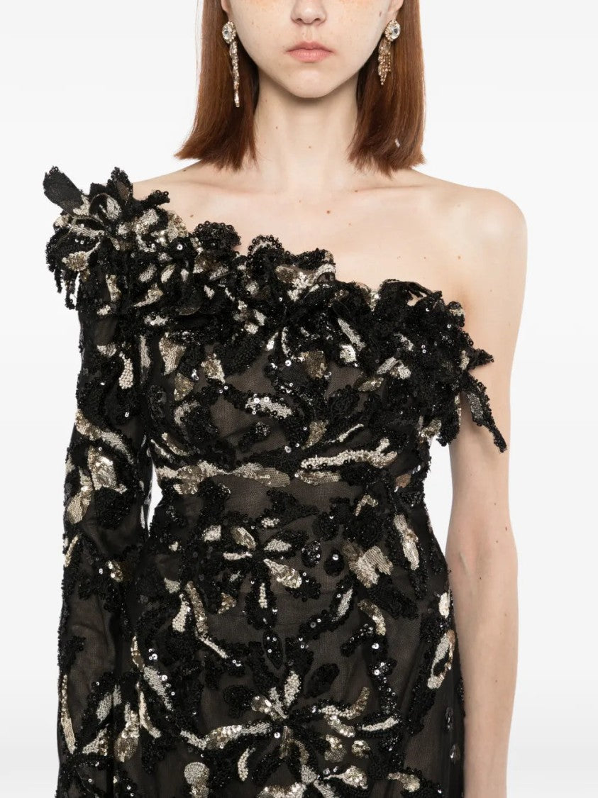 Saiid Kobeisy One-Shoulder Embroidered Tulle Dress
