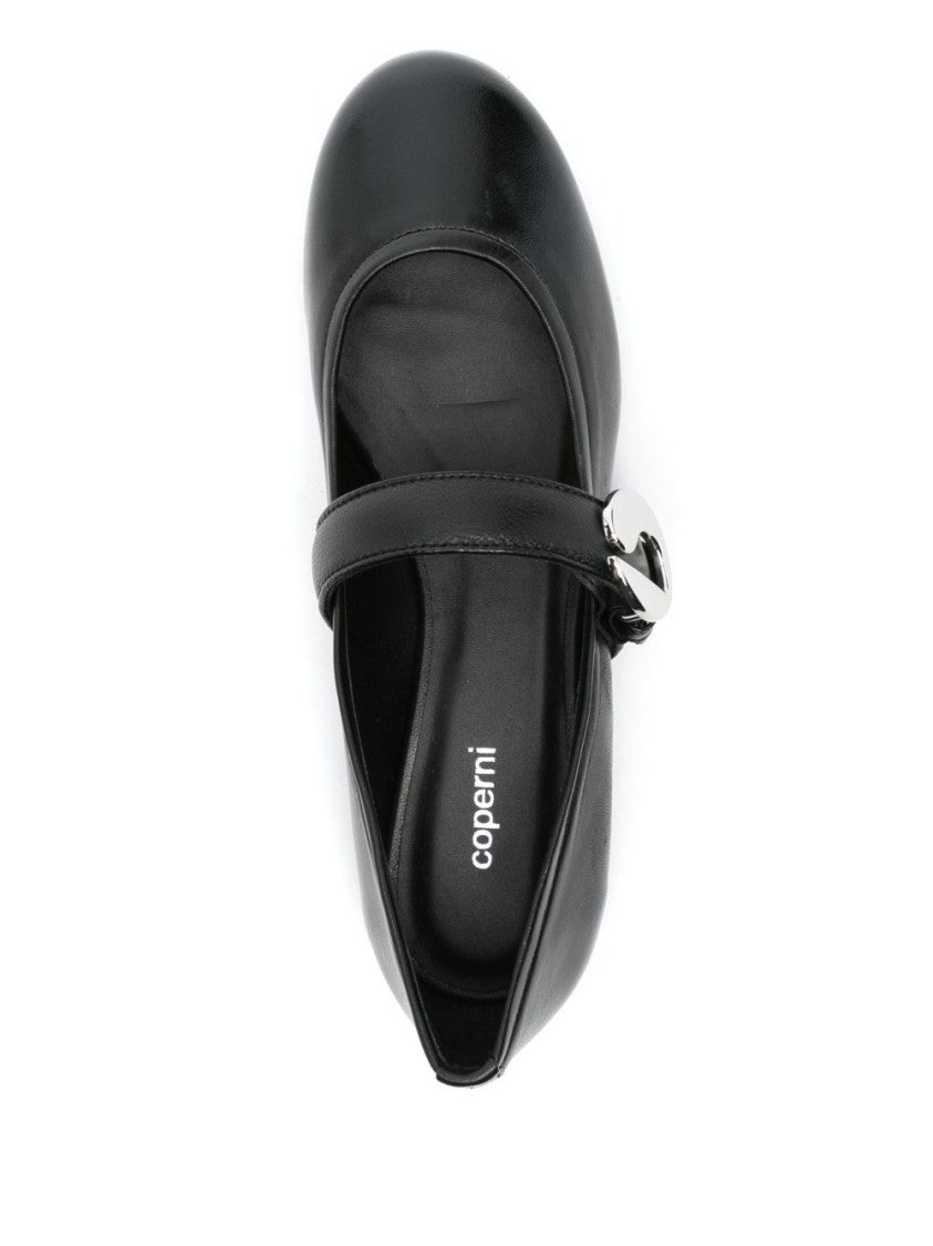 Coperni Black Leather Ballerina Flats With Strap