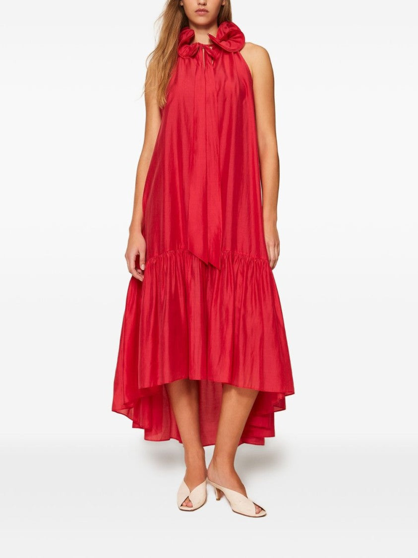 Twin-Set Magenta Voile Midi Dress With Asymmetric Hem
