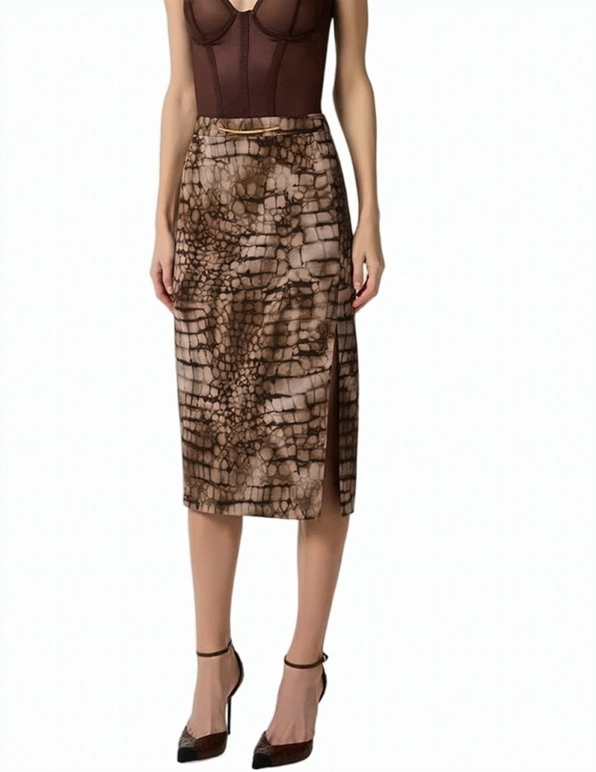 Elisabetta Franchi Alligator Print Jersey Midi Skirt