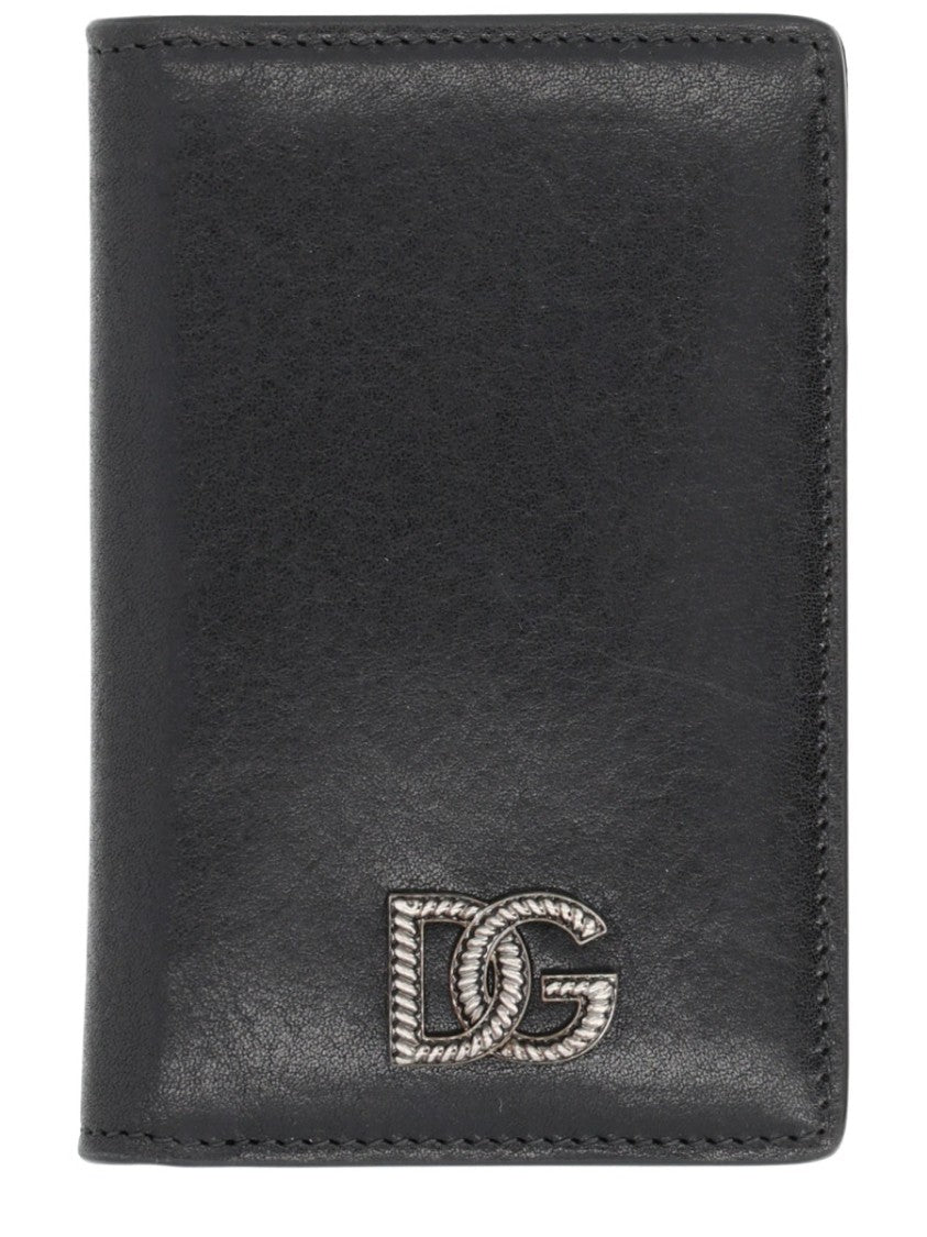 Dolce & Gabbana Neutrals Sleek Metallic Emblem Card Holder