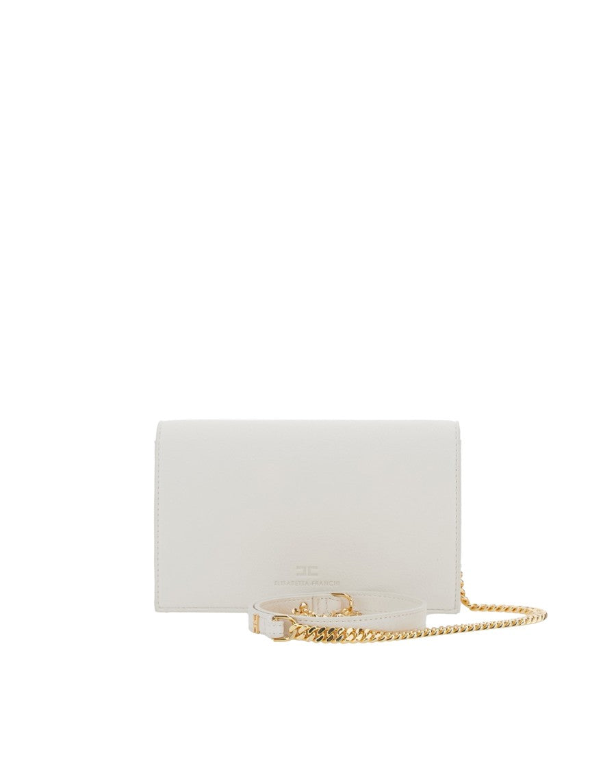 Elisabetta Franchi Compact White Shoulder Bag With Gold-Tone Logo Plaque