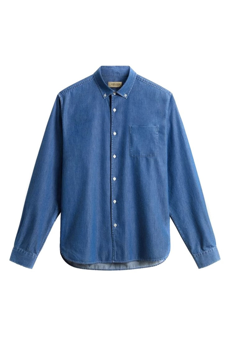 Woolrich Lightweight Denim Shirt With Button-Down Collar