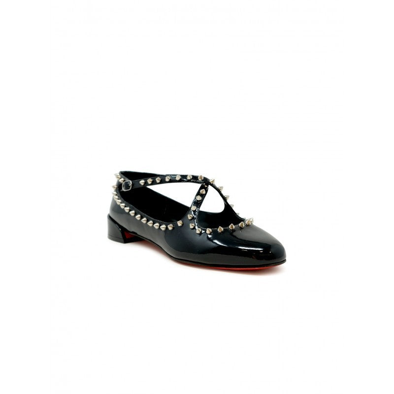 Christian Louboutin Black Patent Leather Pilouta Jane Spikes Flat Ballerinas