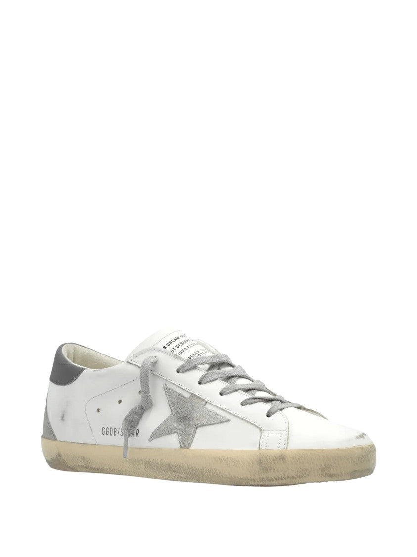 Golden Goose Distressed White Leather Sneakers With Grey Star Accents