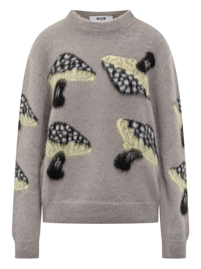 Msgm Soft Knit Sweater With Whimsical Mushroom Motif