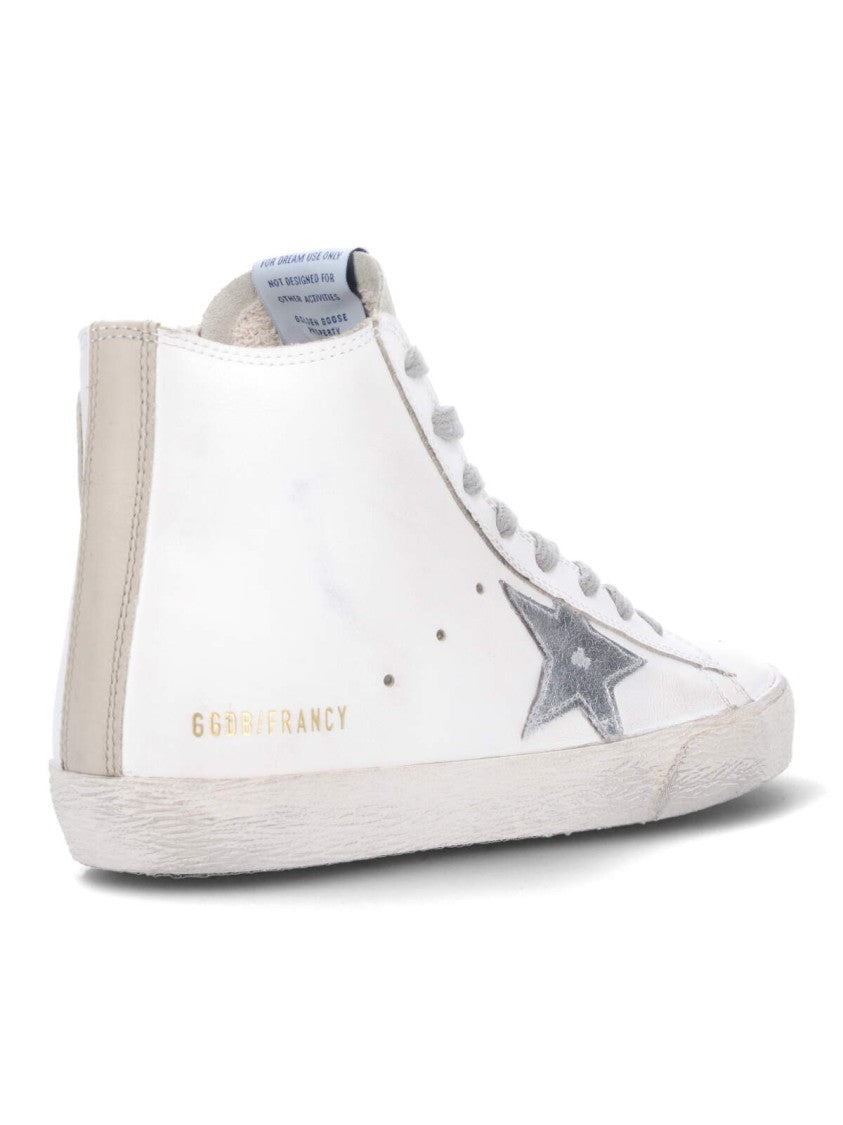 Golden Goose White Francy Distressed Calf Leather Sneakers