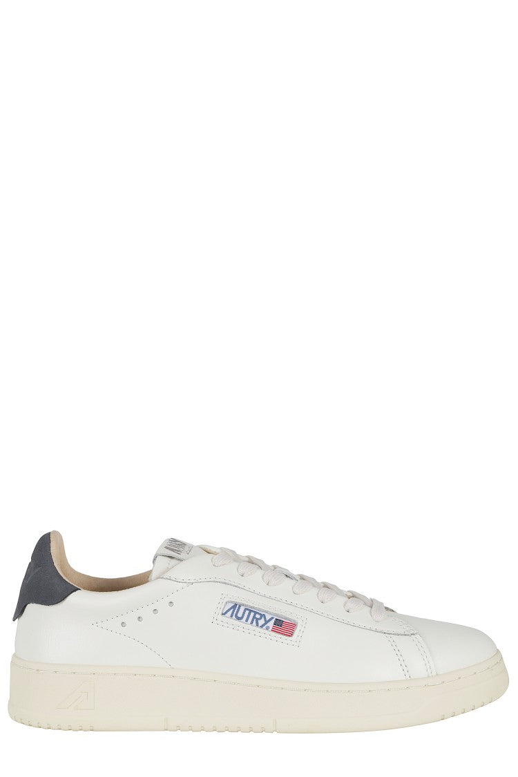 Autry Cream Gray Dallas Low Side Logo Leather Sneakers