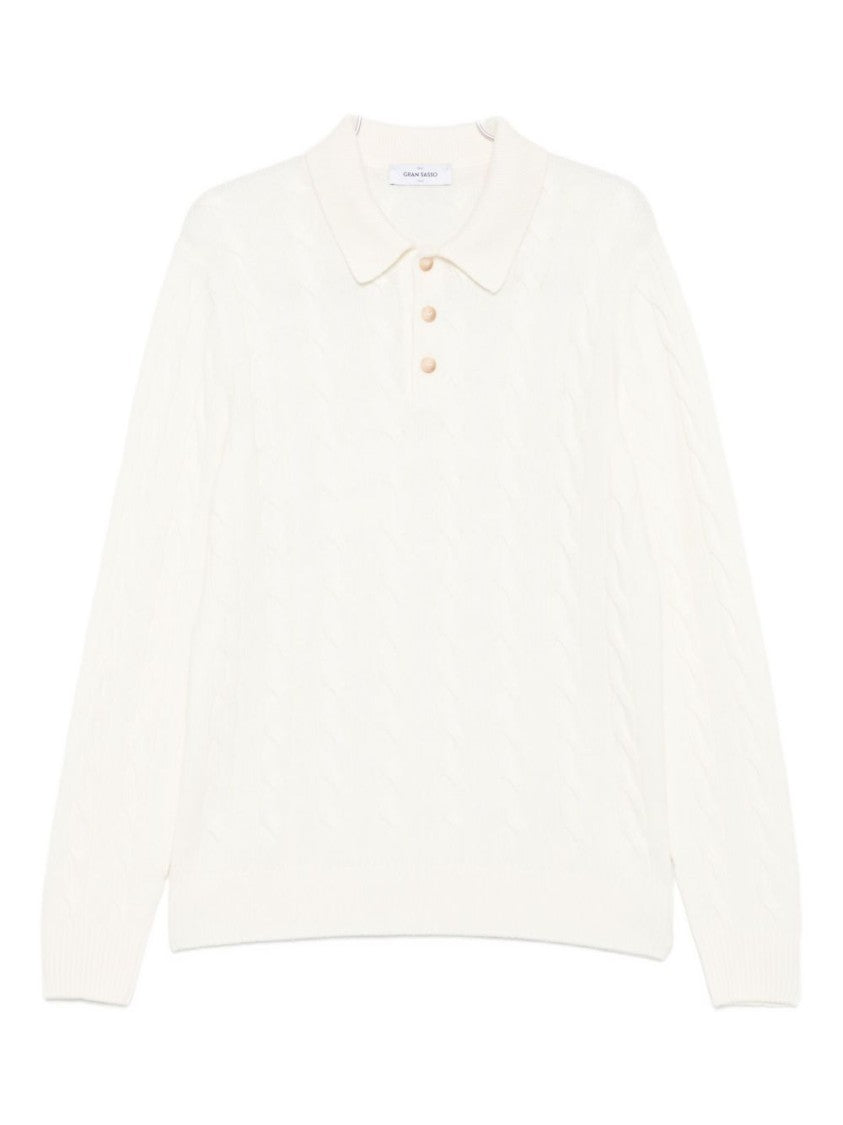 Gran Sasso Minimalist White Round Neck Sweater