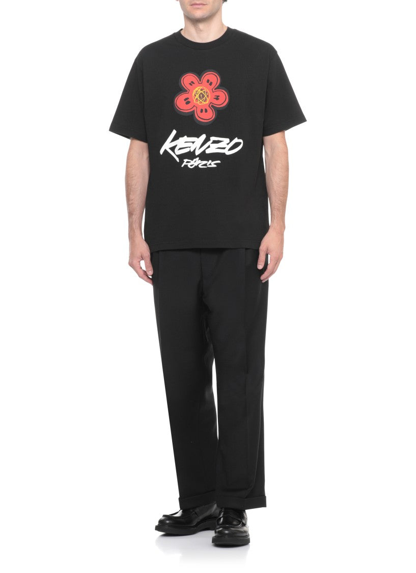 Kenzo Boke Flower Graphic Print Black Cotton T-Shirt