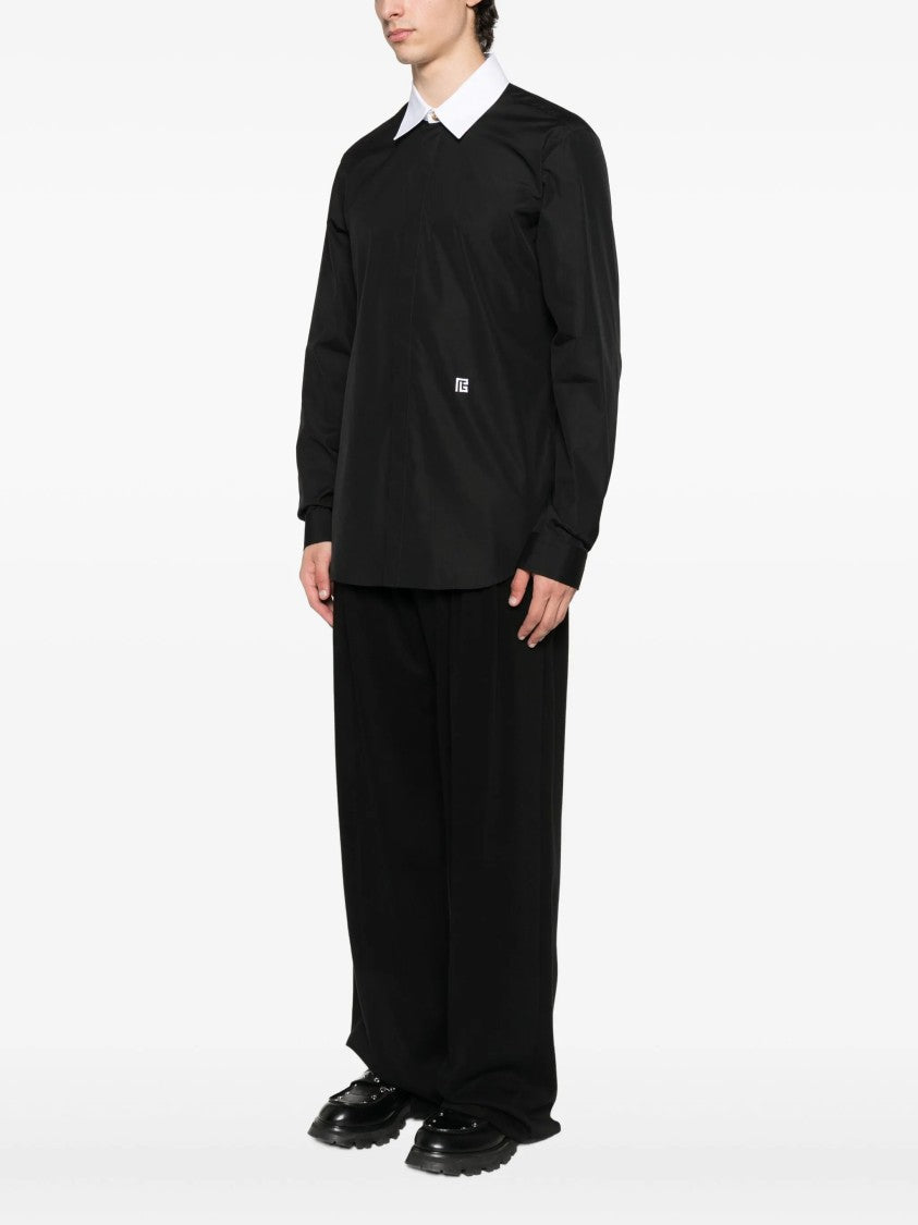 Balmain Black Ls Shirt White Collar Shirt