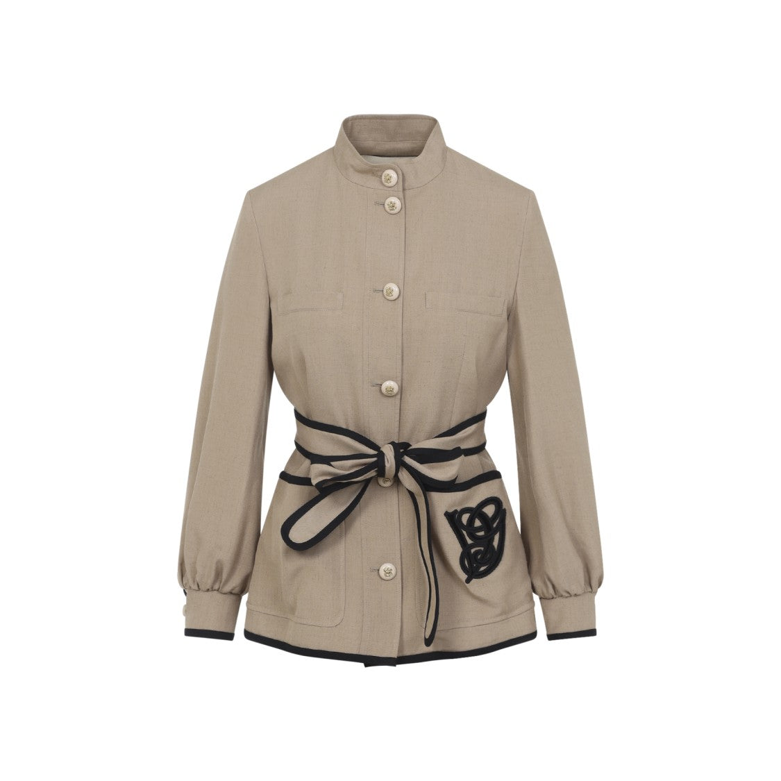 Valentino Structured Beige Jacket With Stand Collar