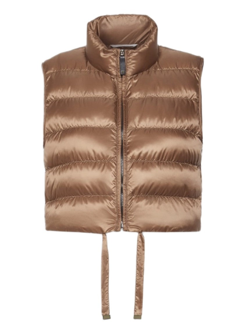 Max Mara Cropped Sleeveless Puffer Jacket With High Collar And Metallic Detail