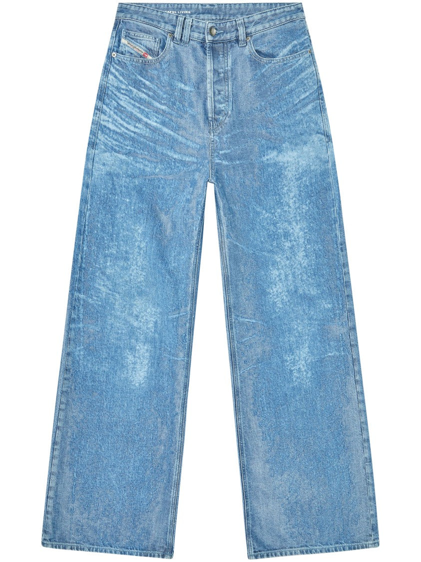 Diesel Light Blue Wide-Leg Denim Trousers With Vintage Distress