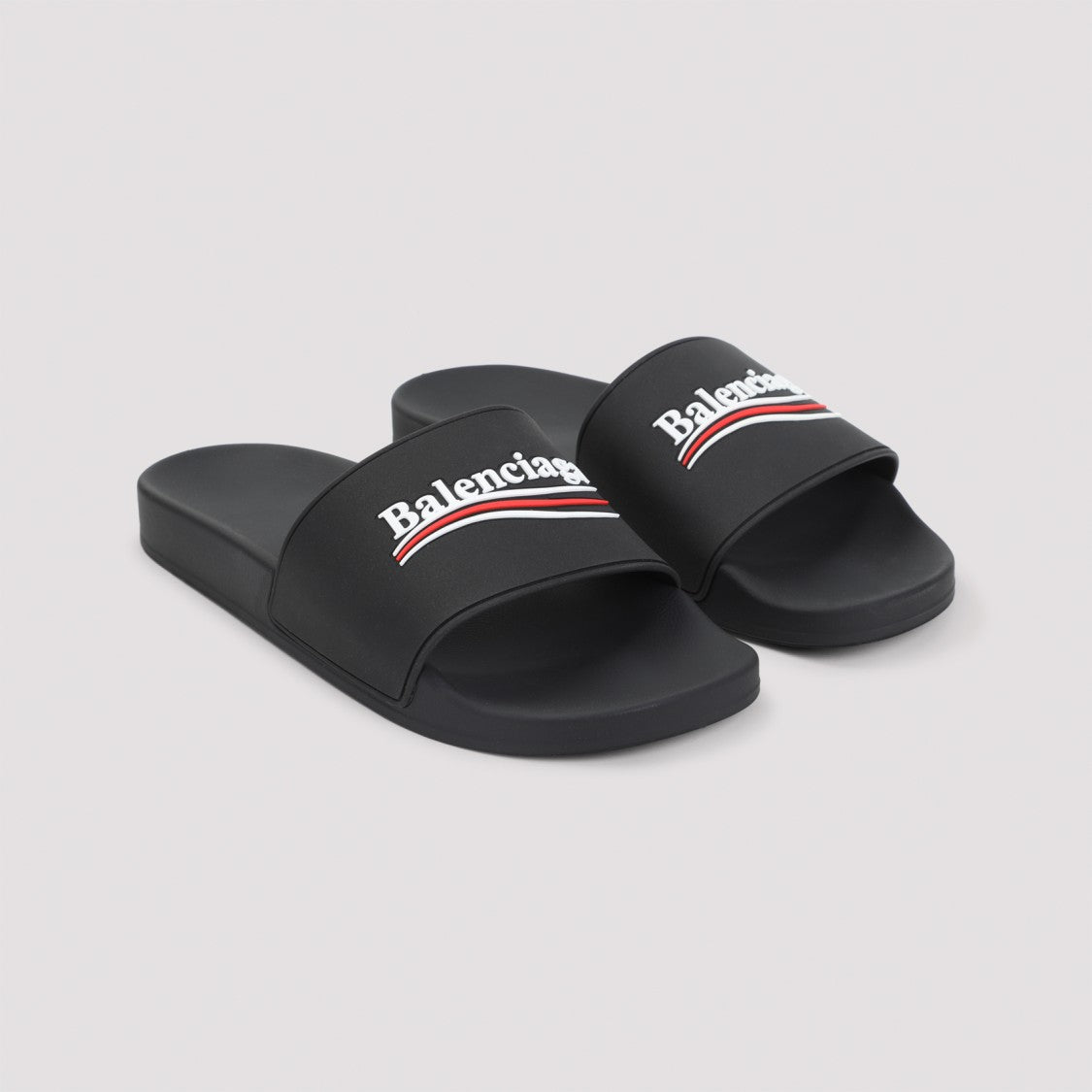 Balenciaga Black Rubber Pool Political Logo Slide