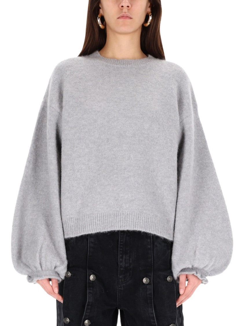 Rotate Birger Christensen Light Grey Sweater With Balloon Sleeves