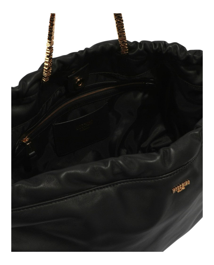 Moschino Drawstring Lettering Chain Shoulder Bag