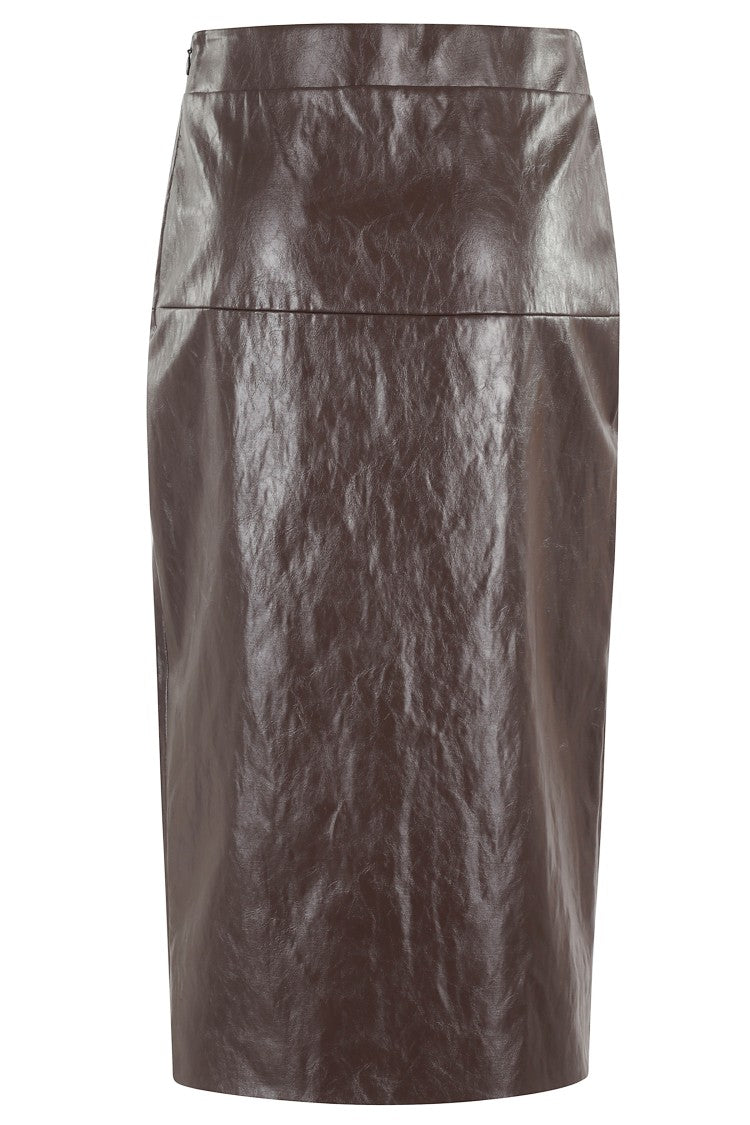 Federica Tosi Midi Faux Leather Skirt With Front Slit And Side Zipper
