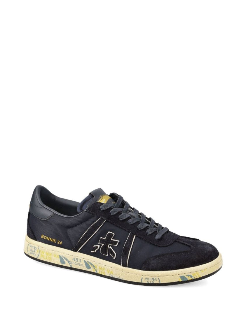 Premiata Perforated Navy Blue Calf Suede Sneakers