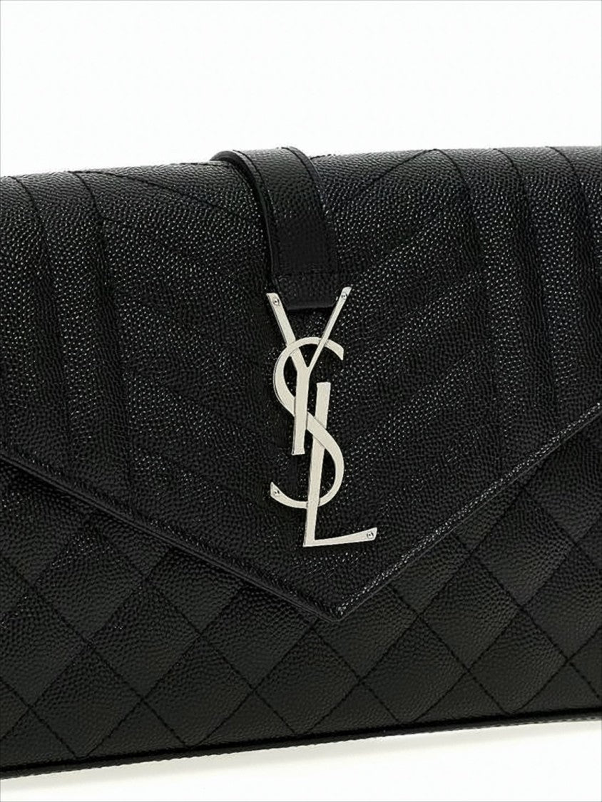 Saint Laurent Textured Cowhide Leather Shoulder Bag With Chevron Pattern