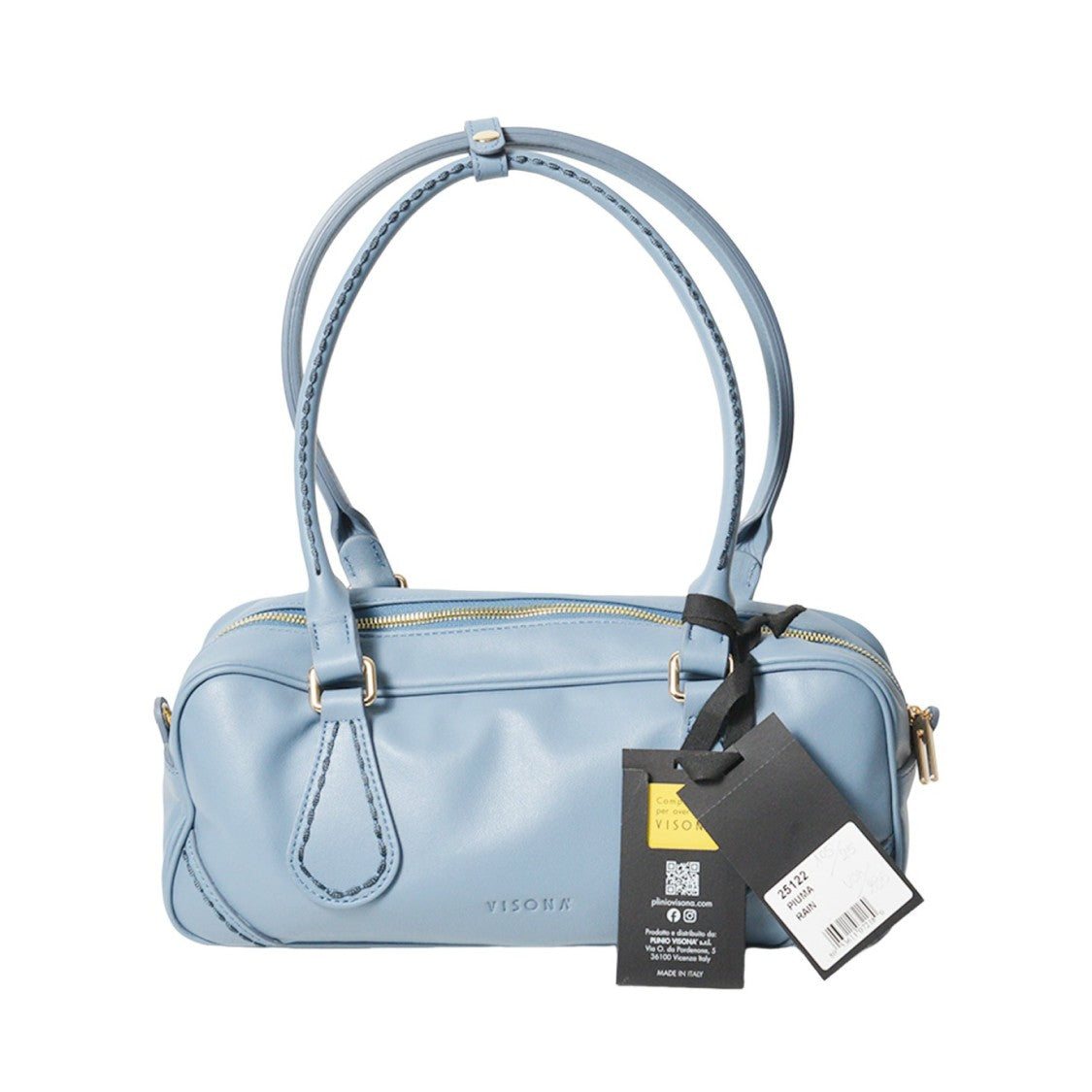 Plinio Visona' Portable Shoulder Bag In Smooth Azure Leather