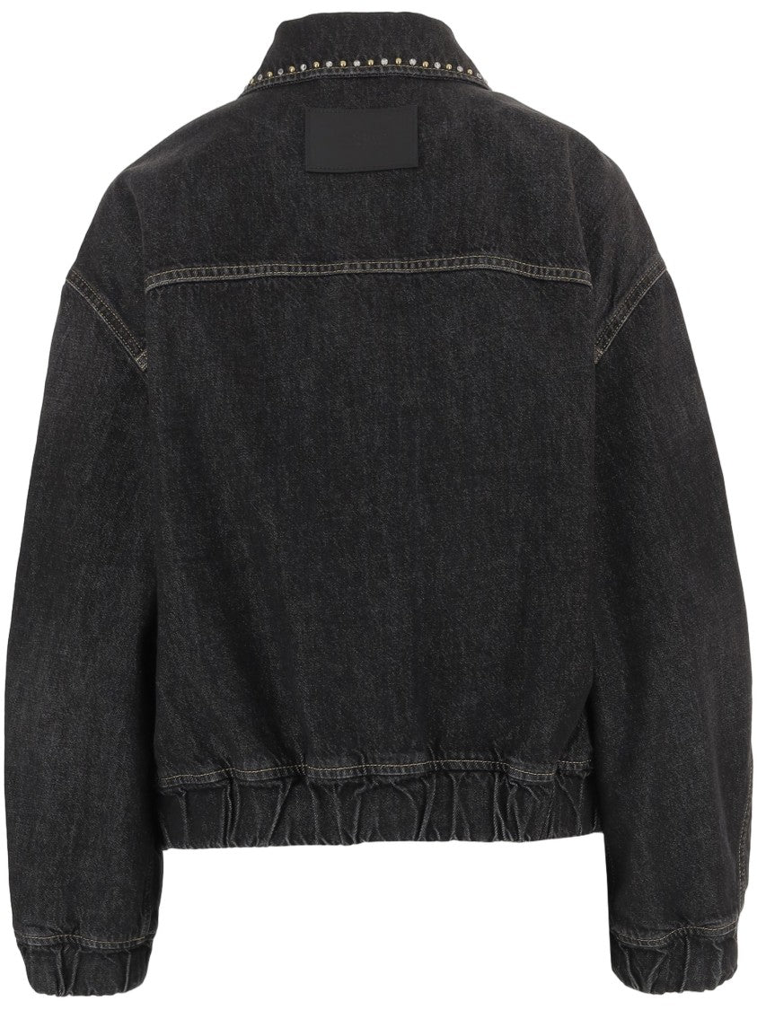 Versace Studded Black Cotton Jacket With Zip Closure