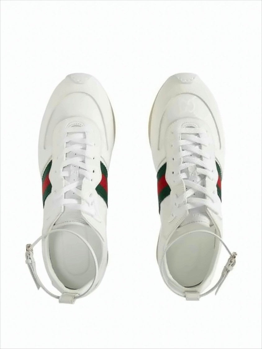 Gucci Ankle Strap Detail In White Sneakers