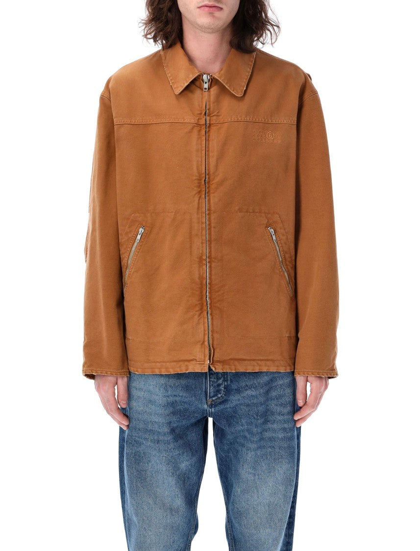 Mm6 By Maison Margiela Tobacco Cotton Canvas Jacket With Distressed Finish