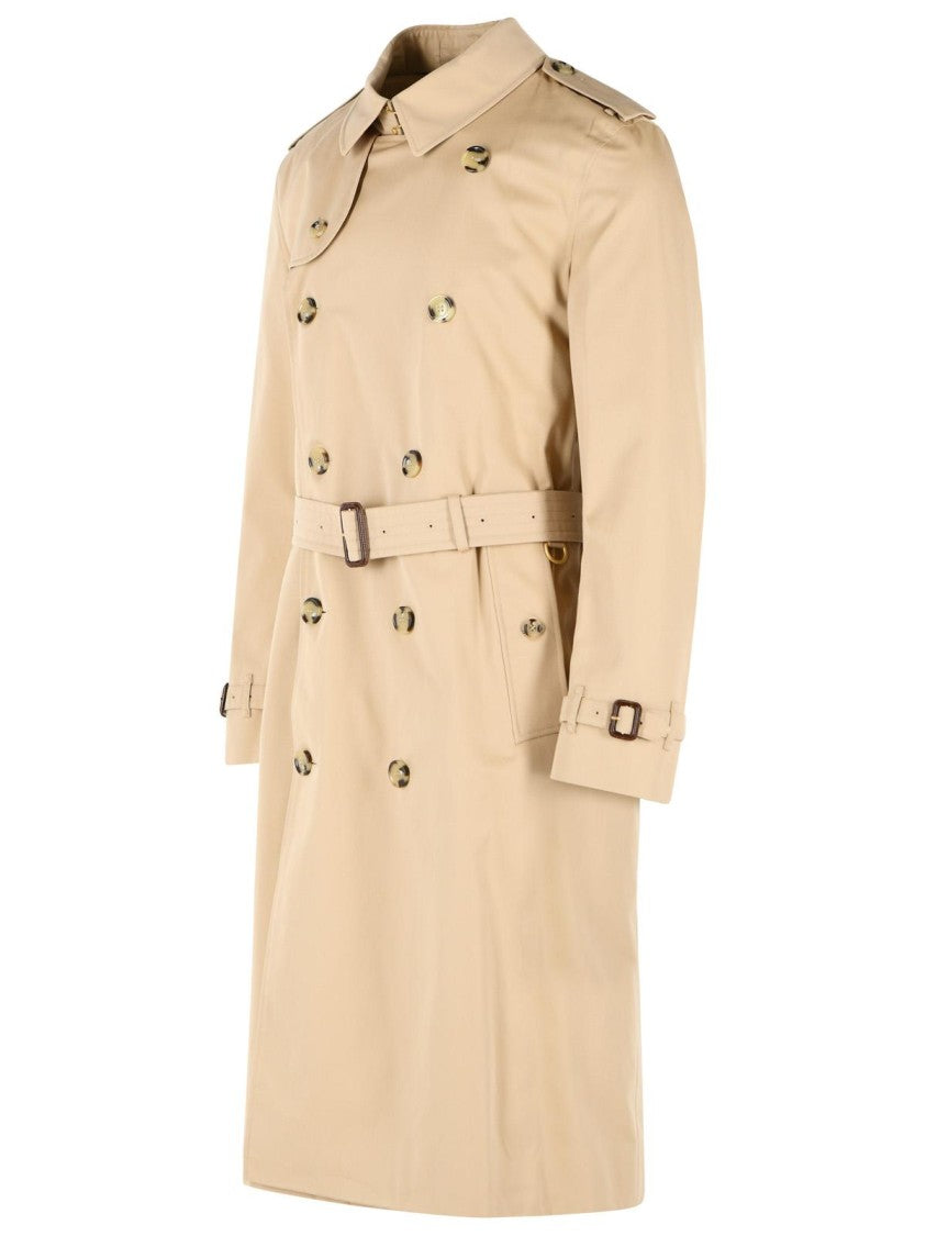 Burberry Beige Kensington Check-Lined Cotton Trench Coat