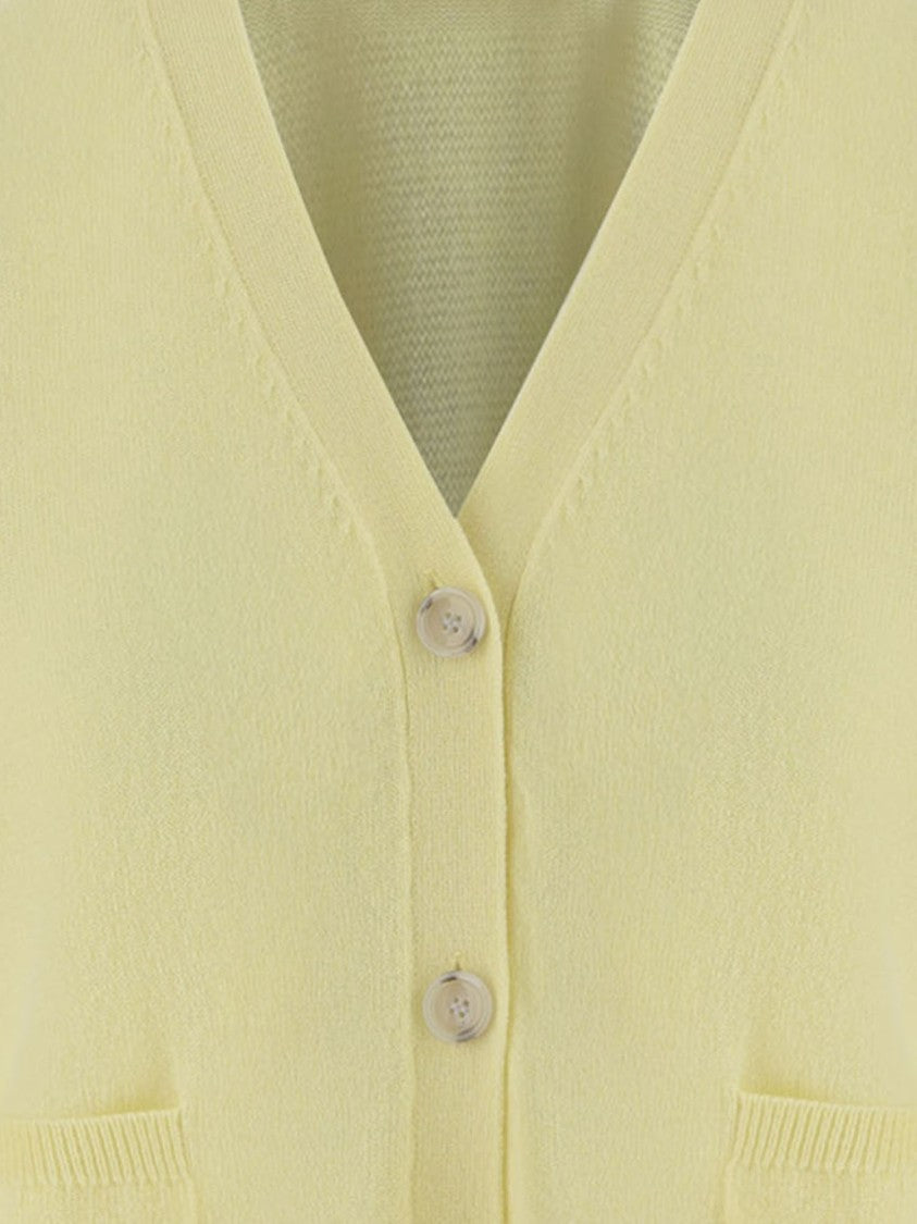 Allude V-Neck Wool And Cashmere Cardigan With Button Closure