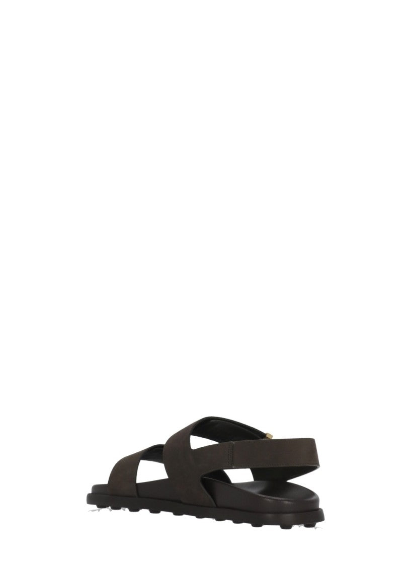 Tod's Brown Velcro Strap Leather Sandals