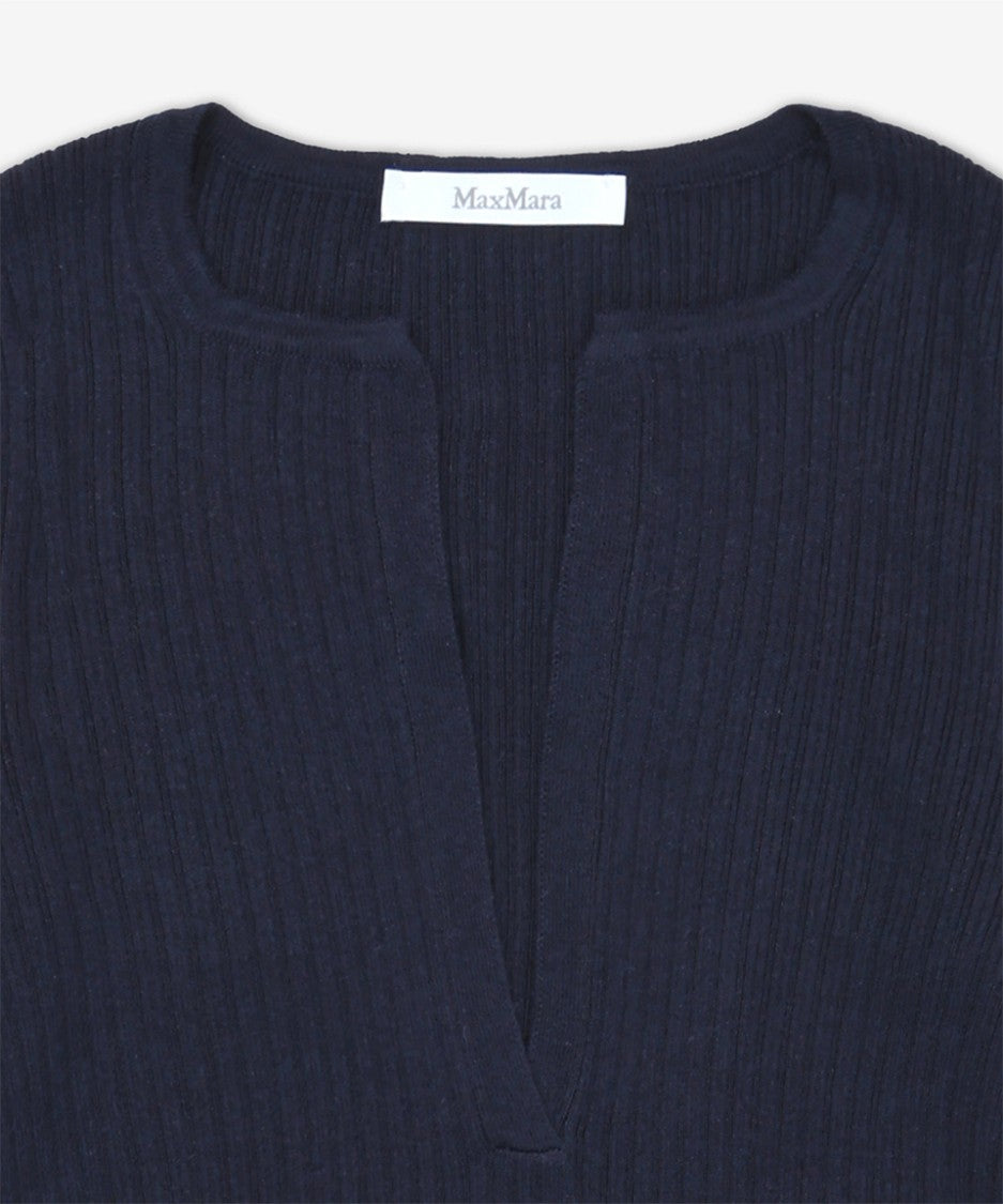 Max Mara Long-Sleeved Deep V-Neck Sweater In Fine-Knit Silk-Cashmere Blend