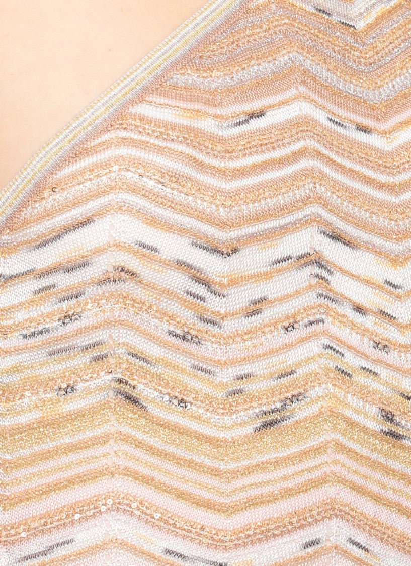Missoni One-Shoulder Gold Viscose Dress With All-Over Sequins