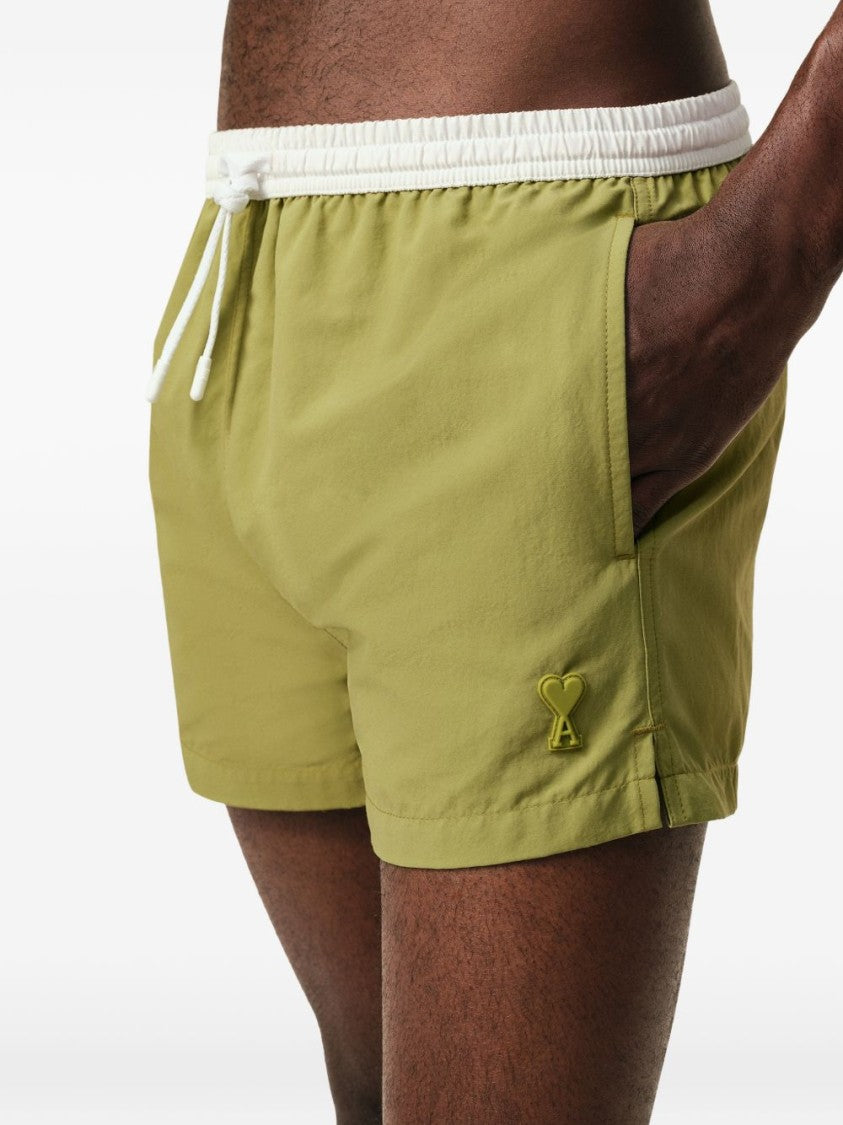 Ami Paris Tailored Olive Green Shorts With Contrasting Waistband