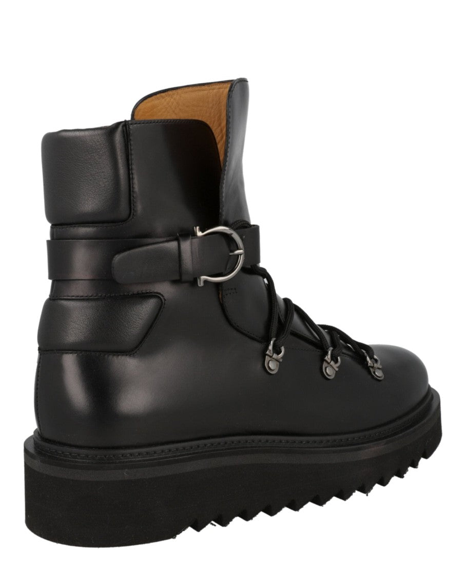 Ferragamo Giulio Lace-Up Demi Boots With Silver-Tone Hardware