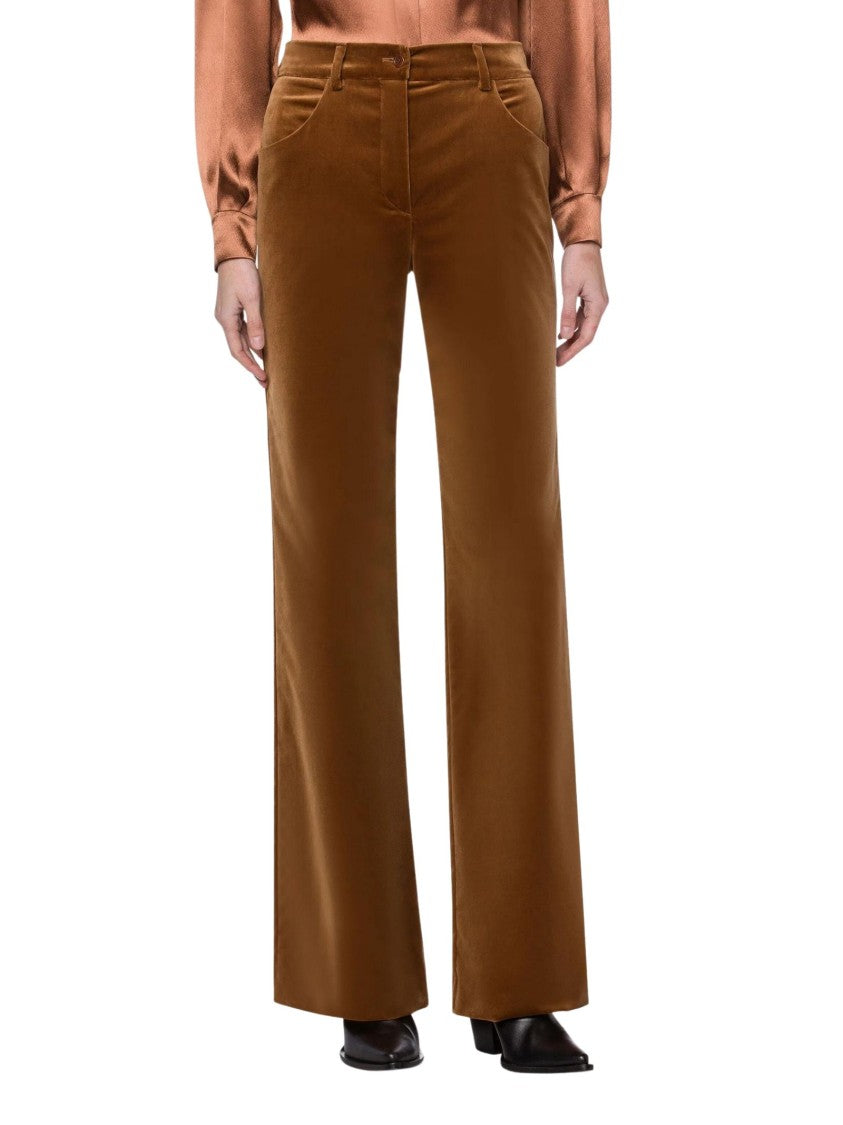 Alberta Ferretti Brown Stretch Cotton Velvet Blend Trousers