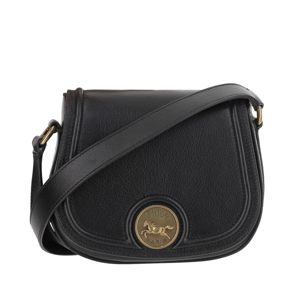 Chloé Grained Leather Shoulder Bag With Prominent Logo